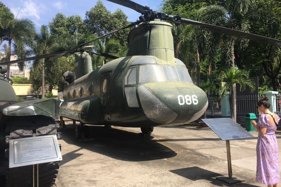 A US helicopter from the Vietnam War sits in a museum in central Vietnam,.