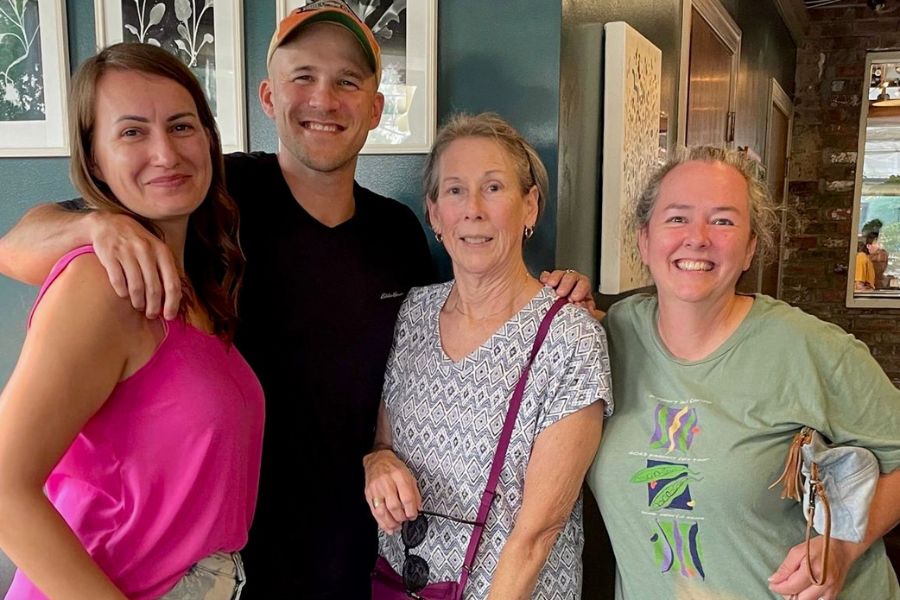 A group of 4 friends in a restaurant in Durham, NC.