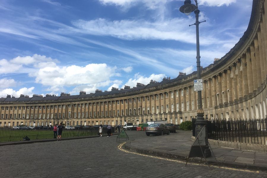 A stunning archetecural feat, a large crescent of Victorian houses known as the Royal Crescent in Bath UK.