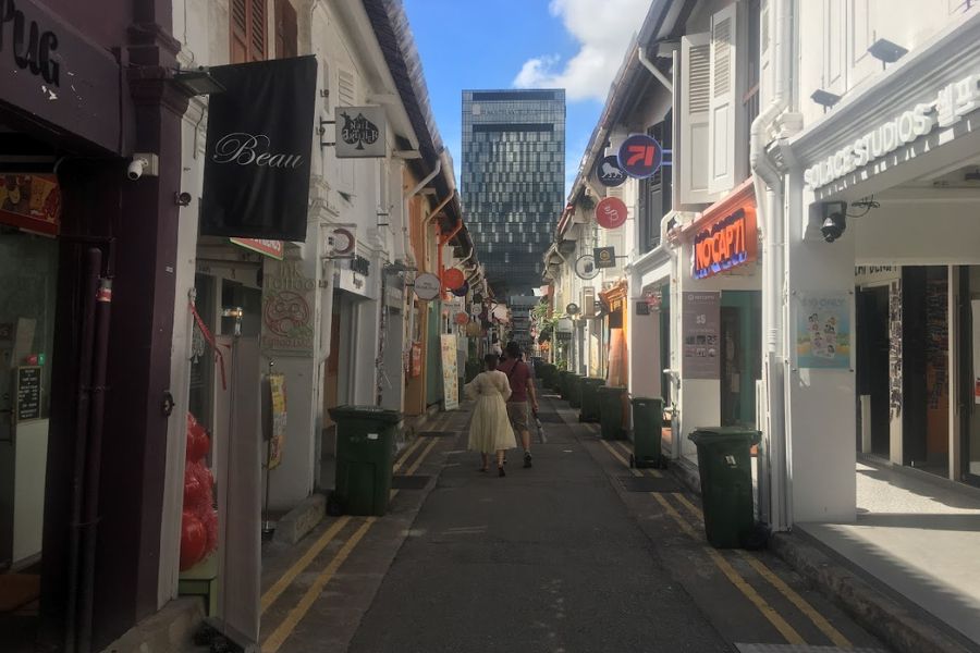 a cute, long alleyway lined with bars and shops.