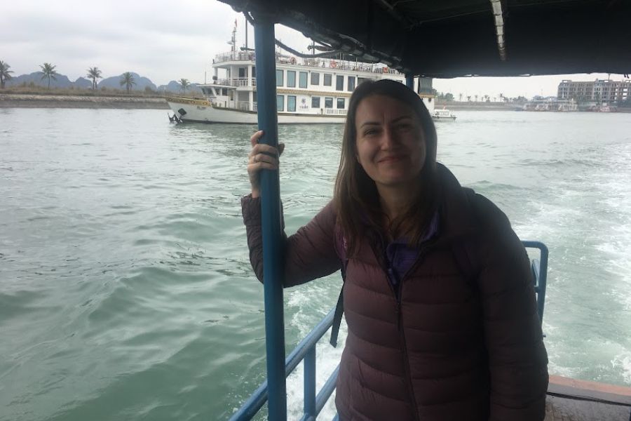 woman smiling on a boat