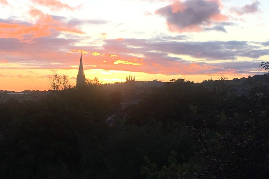 the sun sets over Bath.