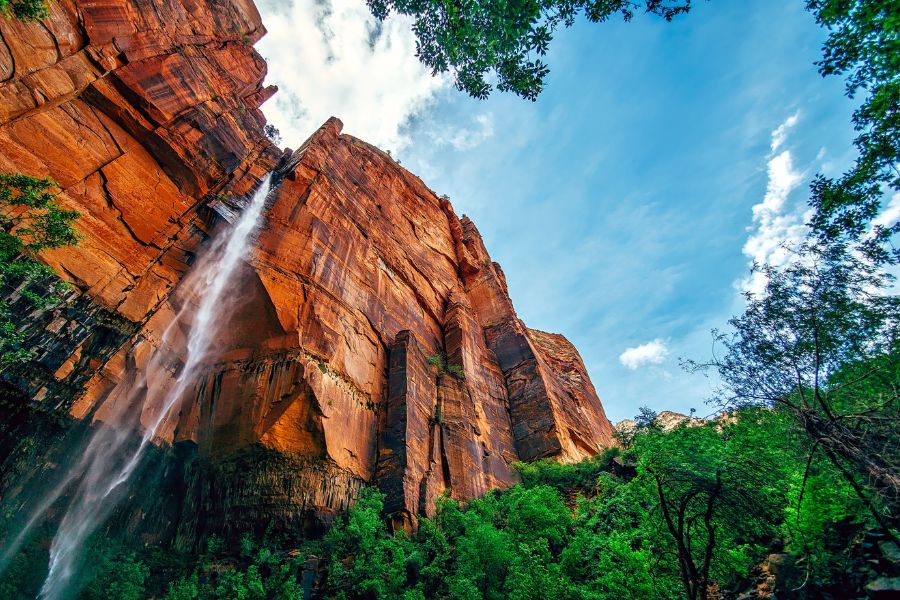 Steep cliff, waterfall, Yosemite national park