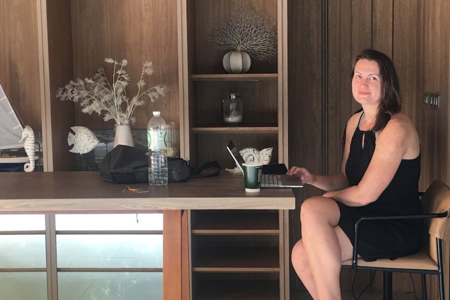 woman working at laptop