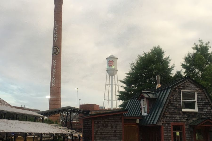 water tower and Lucky Strike chimney