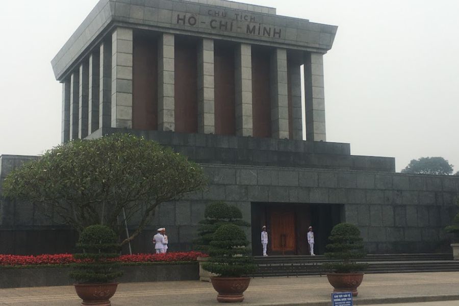 large guarded mausoleum