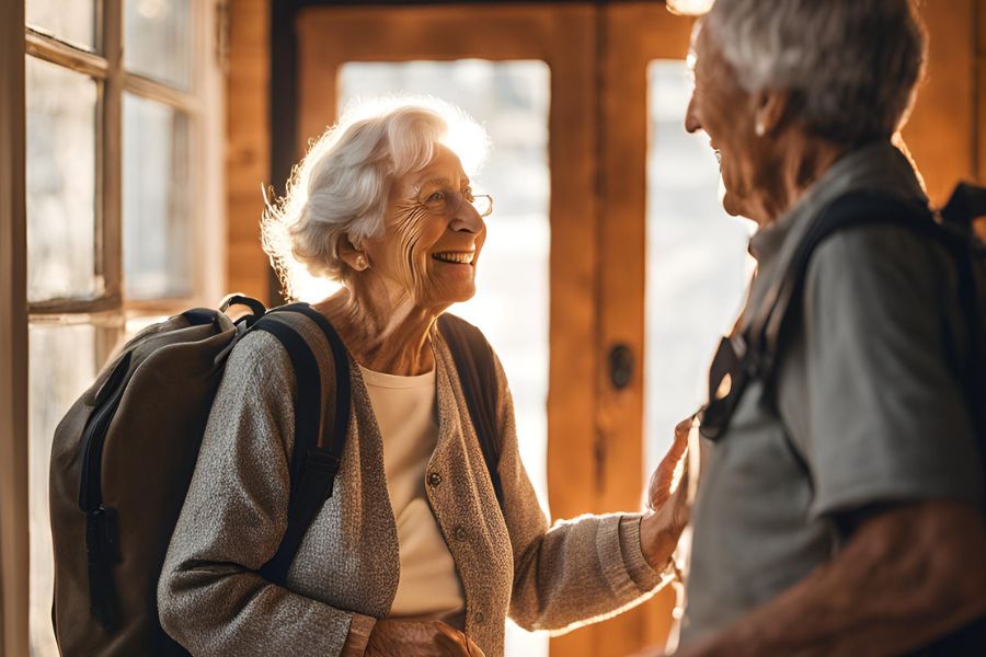 older couple with backpacks