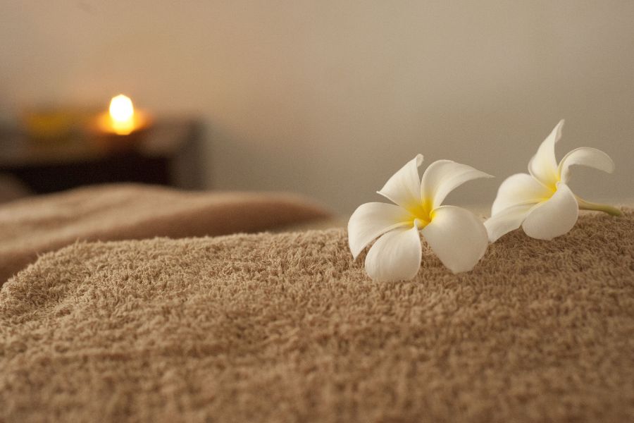 lotus flowers and towels in a spa