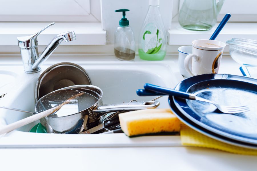 dishes in a sink