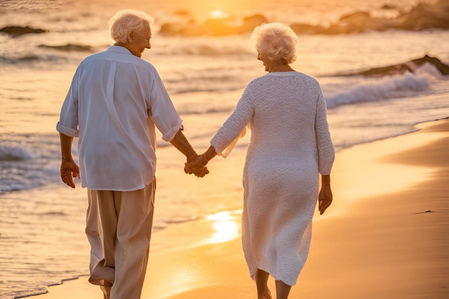 Couple walking on the beach