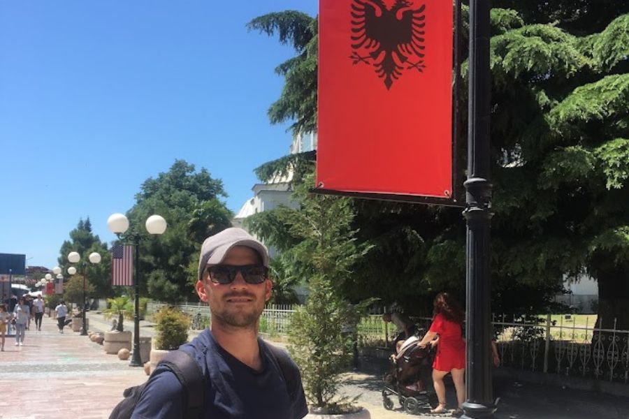 man with albanian flag