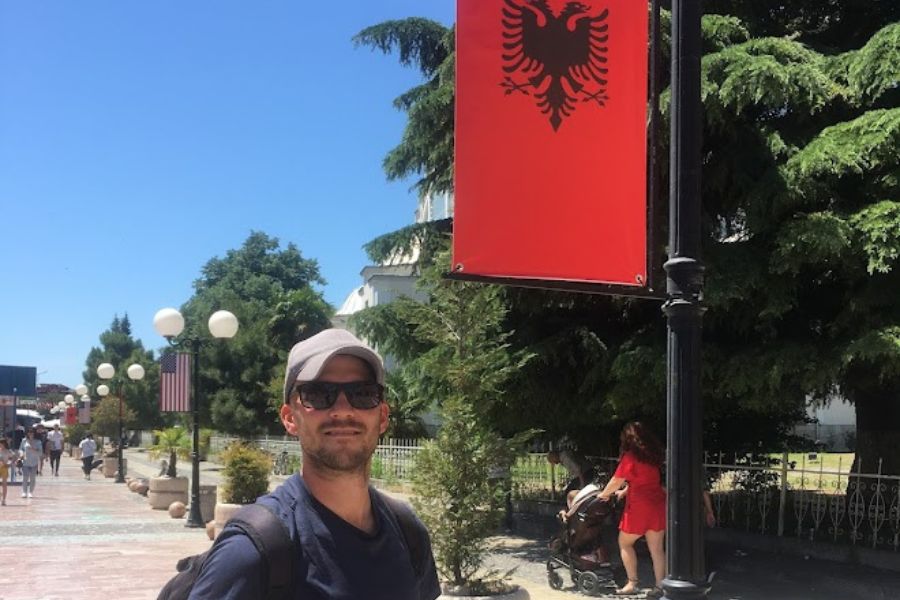 man with Albanian flag