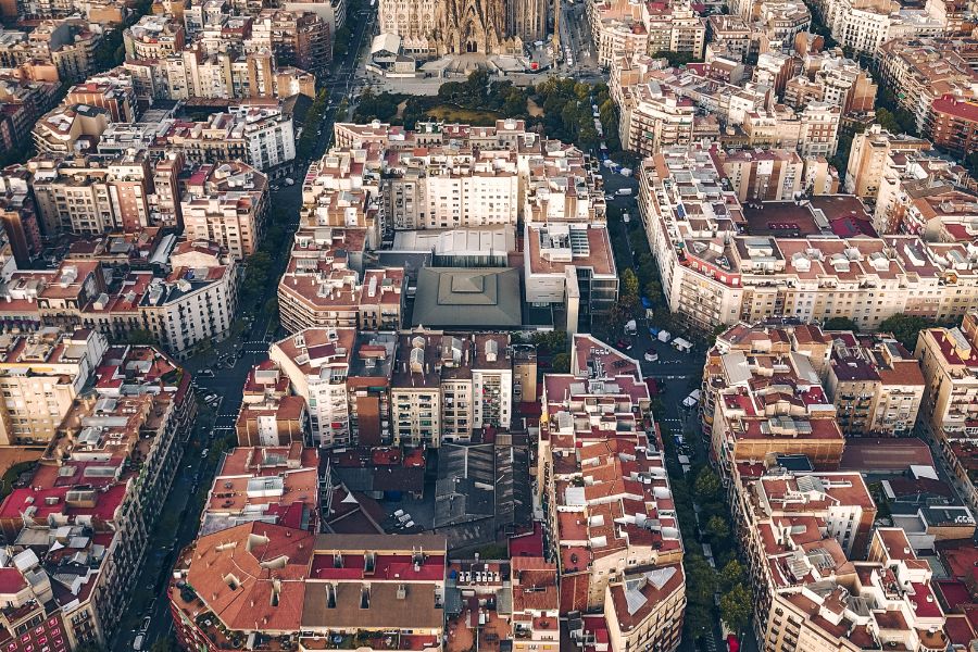 aerial shot of city streets 