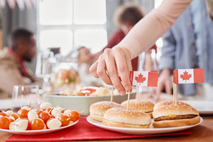 burgers with Canadian flags